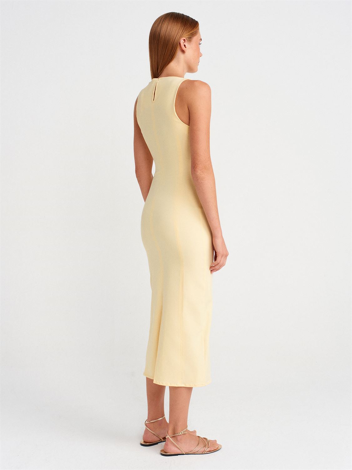 Extra Slim Fit Midi Elbise-Sarı