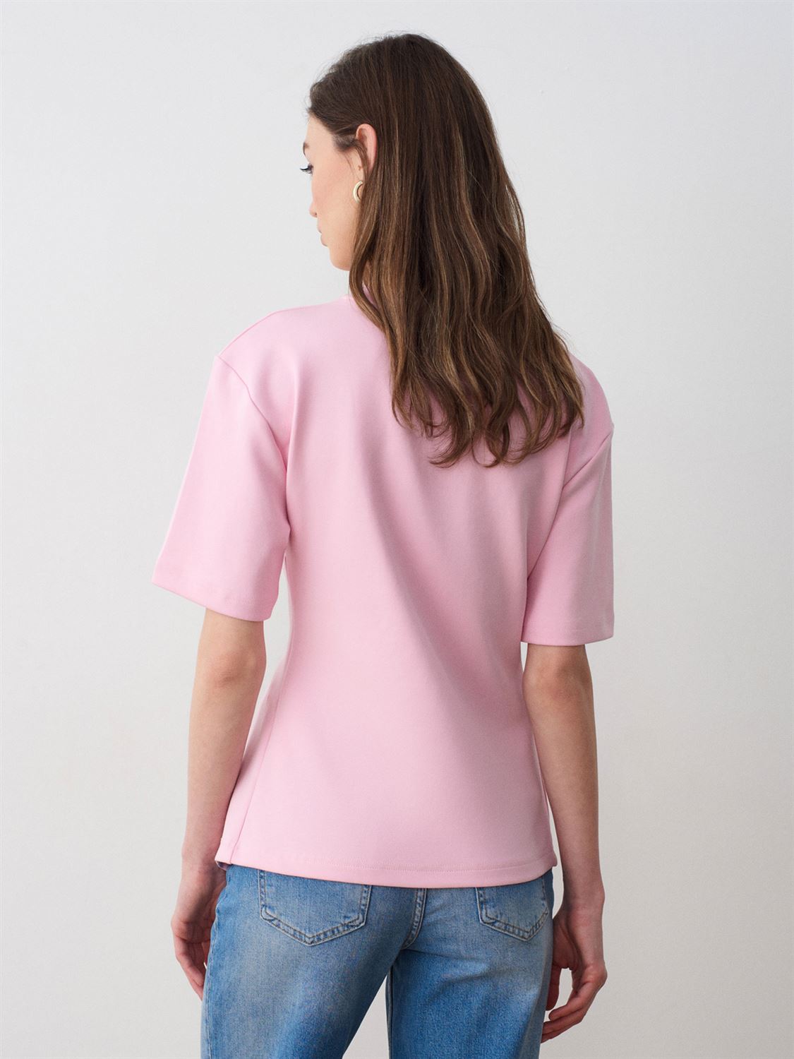 Aksesuar Detaylı Basic T-Shirt-Toz Pembe