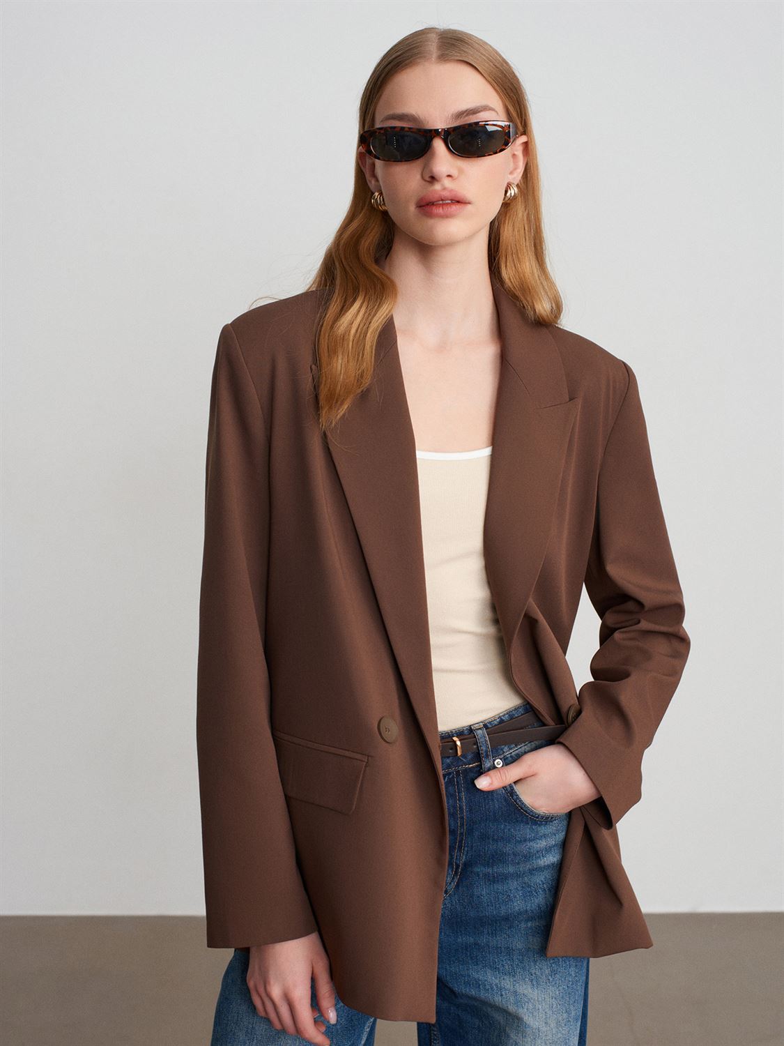Kruvaze Oversize Blazer-Kahve