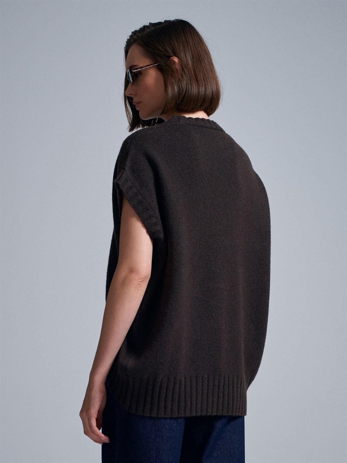 Yün Karışımlı Oversize Süveter-Kahve
